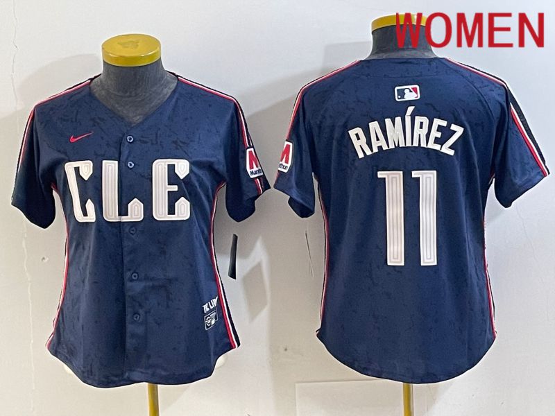 Women Cleveland Indians #11 Ramirez Blue City Edition Nike 2024 MLB Jersey style 1->women mlb jersey->Women Jersey